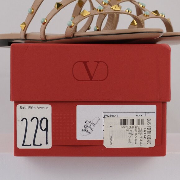 Valentino Rockstud Flat Sandal with Cabochon Stones, Rose Cannelle, EU 39 - Picture 12 of 12